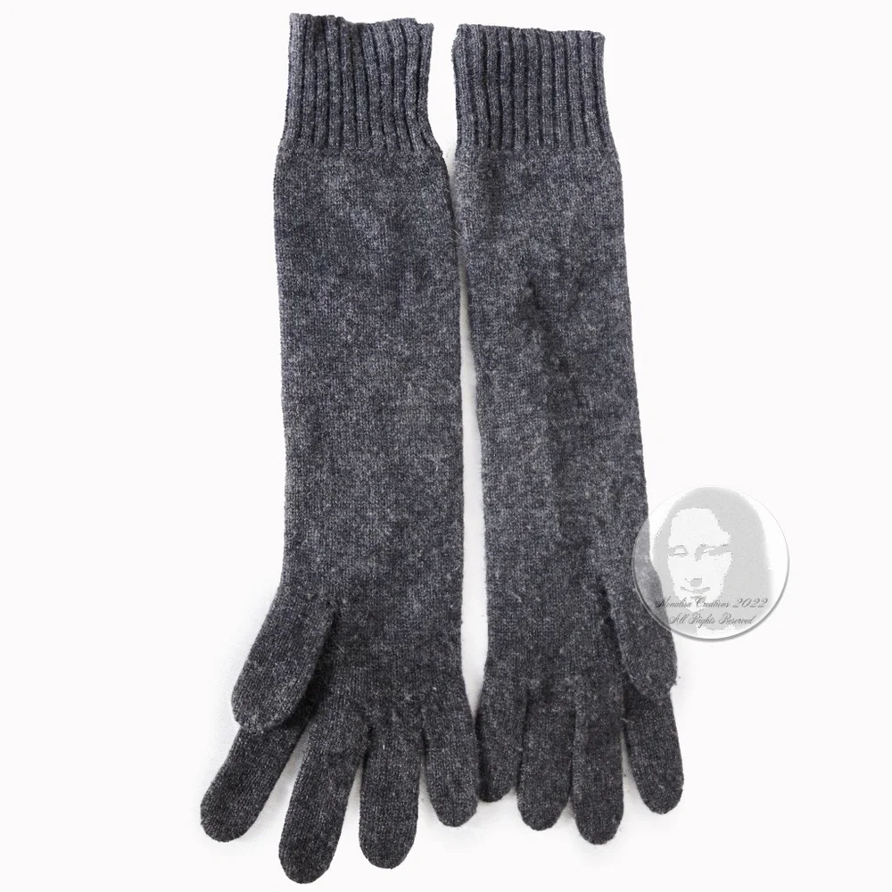 Hermes Gloves Ladies Cashmere Wool Knit Gris Charcoal Gray Soft Luxury Sz 00